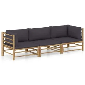Garden furniture set 3 pieces bamboo and dark gray cushions by vidaXL, Garden sets - Ref: Foro24-3058204, Price: 367,38 €, Di...
