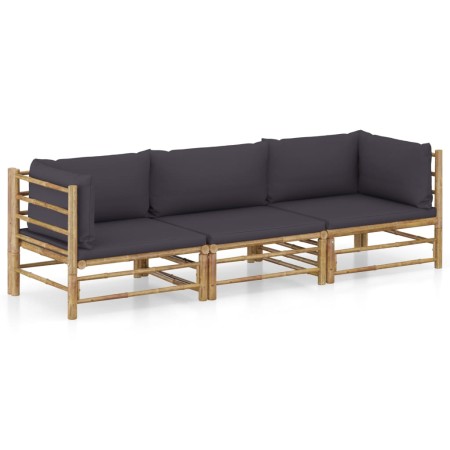 Gartenmöbel-Set 3-teilig aus Bambus und dunkelgrauen Kissen von vidaXL, Gartensets - Ref: Foro24-3058204, Preis: 373,93 €, Ra...