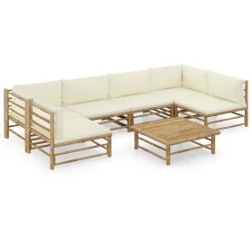 Gartenmöbel-Set 7-teilig aus Bambus und cremeweißen Kissen von vidaXL, Gartensets - Ref: Foro24-3058233, Preis: 791,99 €, Rab...