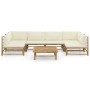 Gartenmöbel-Set 7-teilig aus Bambus und cremeweißen Kissen von vidaXL, Gartensets - Ref: Foro24-3058233, Preis: 824,06 €, Rab...