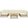 Set de muebles de jardín 7 piezas bambú y cojines blanco crema de vidaXL, Conjuntos de jardín - Ref: Foro24-3058233, Precio: ...