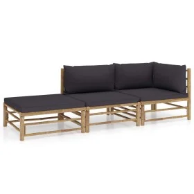 Gartenmöbel-Set 3-teilig aus Bambus und dunkelgrauen Kissen von vidaXL, Gartensets - Ref: Foro24-3058246, Preis: 302,08 €, Ra...