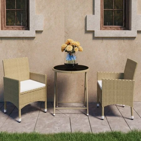 Garden bistro set 3 pieces PE rattan beige tempered glass by vidaXL, Garden sets - Ref: Foro24-3058380, Price: 197,22 €, Disc...