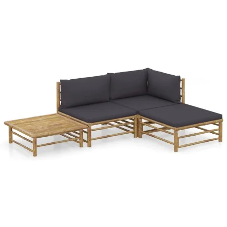 4-teiliges Gartenmöbel-Set aus Bambus mit dunkelgrauen Kissen von vidaXL, Gartensets - Ref: Foro24-3058190, Preis: 295,98 €, ...