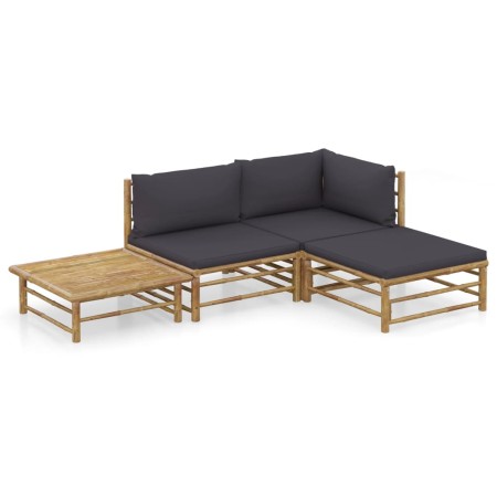 4-teiliges Gartenmöbel-Set aus Bambus mit dunkelgrauen Kissen von vidaXL, Gartensets - Ref: Foro24-3058190, Preis: 299,25 €, ...