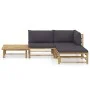 Set de muebles de jardín 4 piezas bambú con cojines gris oscuro de vidaXL, Conjuntos de jardín - Ref: Foro24-3058190, Precio:...