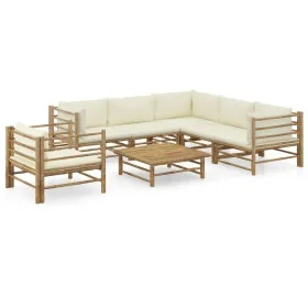 Garden furniture set 7 pieces bamboo and cream white cushions by vidaXL, Garden sets - Ref: Foro24-3058215, Price: 828,03 €, ...