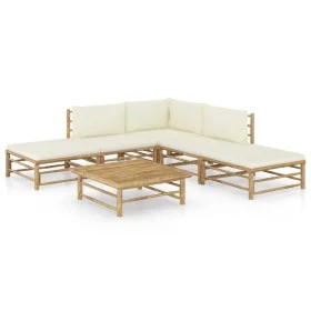 Garden furniture set 6 pieces bamboo and cream white cushions by vidaXL, Garden sets - Ref: Foro24-3058187, Price: 544,96 €, ...