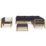 Set de muebles de jardín 8 piezas bambú con cojines gris oscuro