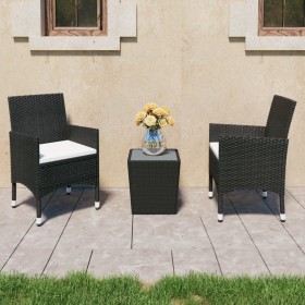 Gartentisch und Stühle 3 Stk. PE Rattan und schwarzes gehärtetes Glas von vidaXL, Gartensets - Ref: Foro24-3058358, Preis: 17...