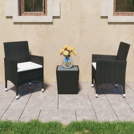 Gartentisch und Stühle 3 Stk. PE Rattan und schwarzes gehärtetes Glas von vidaXL, Gartensets - Ref: Foro24-3058358, Preis: 17...
