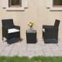 Gartentisch und Stühle 3 Stk. PE Rattan und schwarzes gehärtetes Glas von vidaXL, Gartensets - Ref: Foro24-3058358, Preis: 17...
