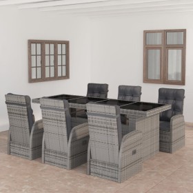 Set de comedor de jardín 7 pzas y cojines ratán sintético gris