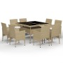 Muebles de jardín 9 piezas ratán sintético y vidrio beige de vidaXL, Conjuntos de jardín - Ref: Foro24-3058340, Precio: 612,42 €