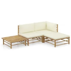 Garden furniture set 4 pieces bamboo and cream white cushions by vidaXL, Garden sets - Ref: Foro24-3058189, Price: 384,42 €, ...