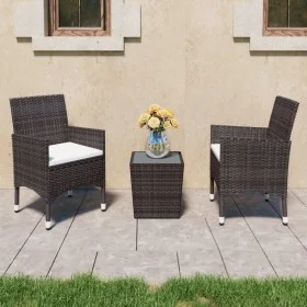 Garden table and chairs 3 pcs PE rattan brown tempered glass by vidaXL, Garden sets - Ref: Foro24-3058361, Price: 170,30 €, D...