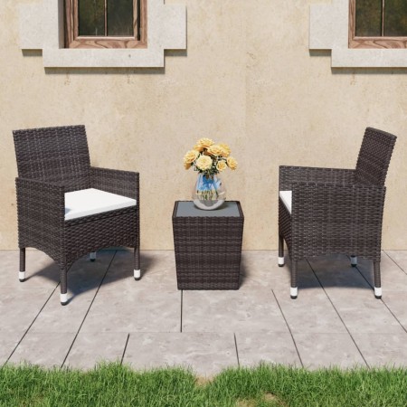 Garden table and chairs 3 pcs PE rattan brown tempered glass by vidaXL, Garden sets - Ref: Foro24-3058361, Price: 172,95 €, D...