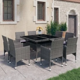 Garden dining set 9 pieces PE rattan and gray glass by vidaXL, Garden sets - Ref: Foro24-3058339, Price: 643,97 €, Discount: %