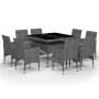 Set de comedor de jardín 9 piezas ratán PE y vidrio gris de vidaXL, Conjuntos de jardín - Ref: Foro24-3058339, Precio: 643,89...