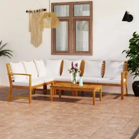 Garden furniture set 5 pieces with cream cushions solid acacia wood by vidaXL, Garden sets - Ref: Foro24-3057773, Price: 591,...