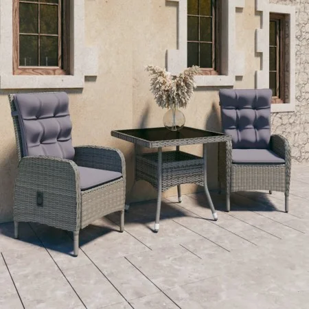 Muebles de jardín 3 piezas ratán sintético y vidrio gris de vidaXL, Conjuntos de jardín - Ref: Foro24-3058522, Precio: 415,94...