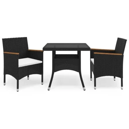 Gartenmöbel 3-teilig aus schwarzem synthetischem Rattan und Akazie von vidaXL, Gartensets - Ref: Foro24-3058314, Preis: 250,2...