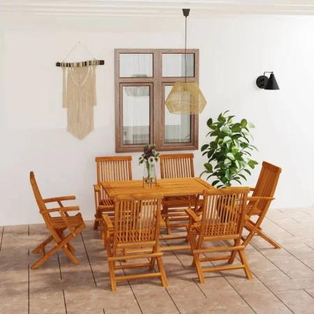 7-piece solid teak wood garden dining set by vidaXL, Garden sets - Ref: Foro24-3059604, Price: 570,13 €, Discount: %