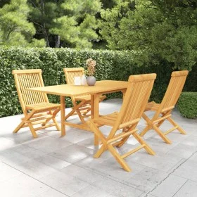 Garden dining set 5 pieces solid teak wood by vidaXL, Garden sets - Ref: Foro24-3059593, Price: 414,72 €, Discount: %