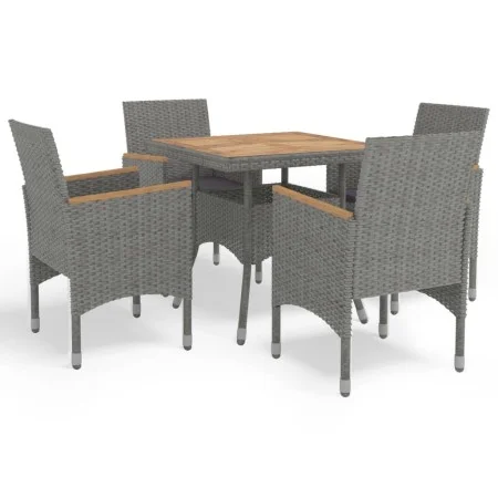 Muebles de jardín 5 piezas ratán sintético gris y acacia de vidaXL, Conjuntos de jardín - Ref: Foro24-3058327, Precio: 382,67...