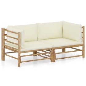 Garden furniture set 2 pieces bamboo and cream white cushions by vidaXL, Garden sets - Ref: Foro24-3058201, Price: 288,68 €, ...