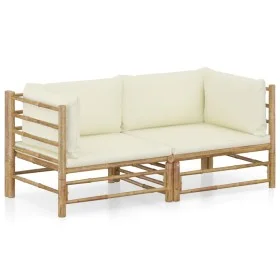 Garden furniture set 2 pieces bamboo and cream white cushions by vidaXL, Garden sets - Ref: Foro24-3058201, Price: 284,58 €, ...