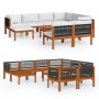 Muebles de jardín 10 pzas cojines crema madera maciza acacia