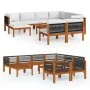 Muebles de jardín 10 pzas cojines crema madera maciza acacia de vidaXL, Conjuntos de jardín - Ref: Foro24-3057892, Precio: 93...