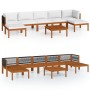 Muebles de jardín 8 pzas cojines crema madera maciza de acacia