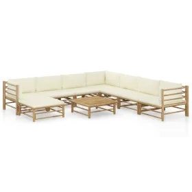 Garden furniture set 9 pieces bamboo and cream white cushions by vidaXL, Garden sets - Ref: Foro24-3058229, Price: 967,94 €, ...