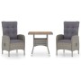 Muebles de jardín 3 piezas ratán sintético gris madera acacia