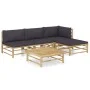 5-teiliges Gartenmöbel-Set aus Bambus mit dunkelgrauen Kissen von vidaXL, Gartensets - Ref: Foro24-3058192, Preis: 414,73 €, ...