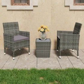 Garden furniture 3 pieces synthetic rattan gray tempered glass by vidaXL, Garden sets - Ref: Foro24-3058359, Price: 172,27 €,...