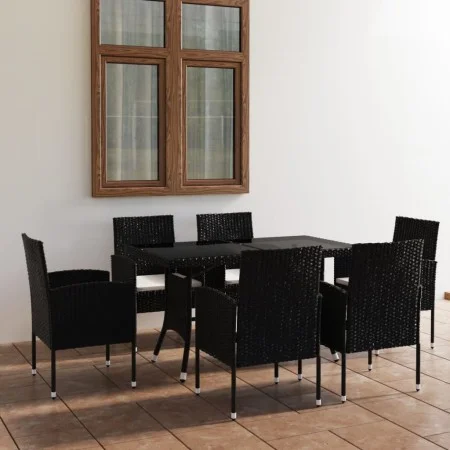 7-Piece Black Synthetic Rattan Garden Dining Set by vidaXL, Garden sets - Ref: Foro24-3059419, Price: 353,79 €, Discount: %
