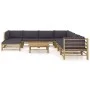 9-teiliges Gartenmöbel-Set aus Bambus mit dunkelgrauen Kissen von vidaXL, Gartensets - Ref: Foro24-3058230, Preis: 914,72 €, ...
