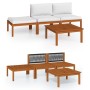 Muebles de jardín 4 pzas cojines crema madera maciza de acacia