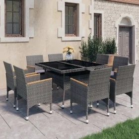 Garden dining set 9 pieces PE rattan and gray acacia wood by vidaXL, Garden sets - Ref: Foro24-3058345, Price: 652,54 €, Disc...