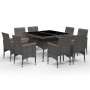 Set de comedor de jardín 9 pzas ratán PE y madera acacia gris