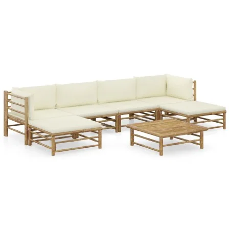 Gartenmöbel-Set 7-teilig aus Bambus und cremeweißen Kissen von vidaXL, Gartensets - Ref: Foro24-3058231, Preis: 714,48 €, Rab...