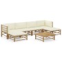 Garden furniture set 7 pieces bamboo and cream white cushions by vidaXL, Garden sets - Ref: Foro24-3058231, Price: 743,68 €, ...