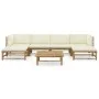 Garden furniture set 7 pieces bamboo and cream white cushions by vidaXL, Garden sets - Ref: Foro24-3058231, Price: 746,47 €, ...