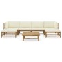 Gartenmöbel-Set 7-teilig aus Bambus und cremeweißen Kissen von vidaXL, Gartensets - Ref: Foro24-3058231, Preis: 743,68 €, Rab...