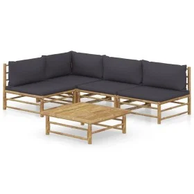 5-teiliges Gartenmöbel-Set aus Bambus mit dunkelgrauen Kissen von vidaXL, Gartensets - Ref: Foro24-3058242, Preis: 467,28 €, ...