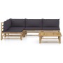 Set de muebles de jardín 5 piezas bambú con cojines gris oscuro