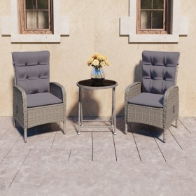 Garden table and chairs set, 3 pieces, synthetic rattan and gray glass by vidaXL, Garden sets - Ref: Foro24-3058538, Price: 2...